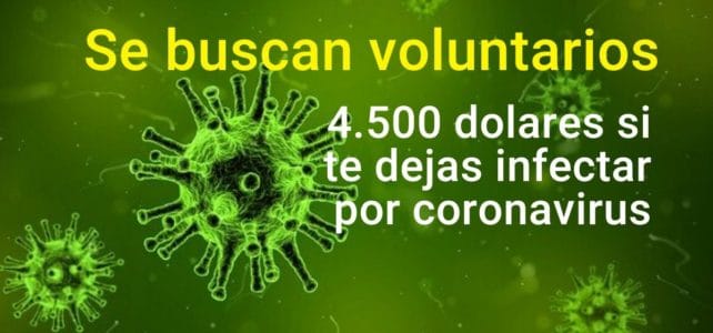 Se buscan voluntarios que se dejen contagiar de Coronavirus. Pagan USD 4.500